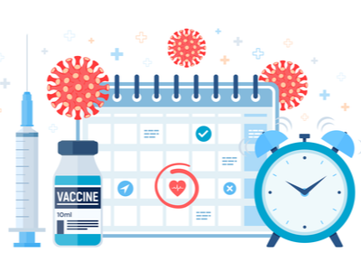 Vaccine syringe and calendar with clock