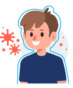 Illustration of boy being shielded from virus particles
