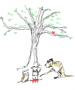 Illustration of tiger under a tree
